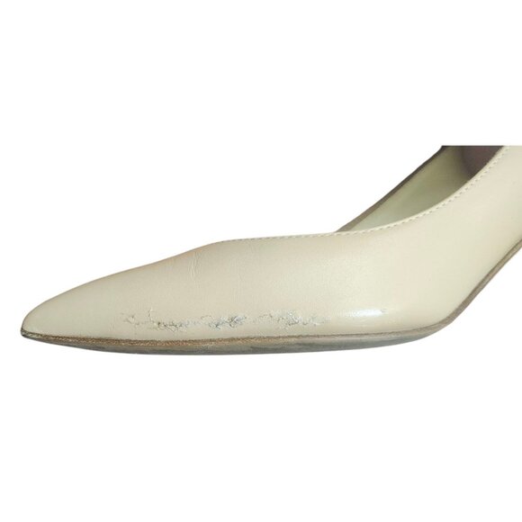 Sarah Flint Beige Leather Block Heel Pumps 39.5 Tortoise Heel Pointed Toe Italy - Picture 7 of 16